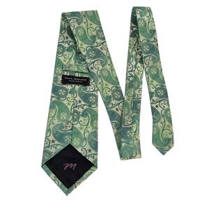 PAUL MALONE Paisley Silk Necktie Men's Formal Green Yellow Hand Made Luxury